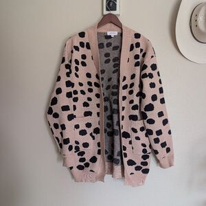 Jess Lea Hits The Spot open front cardigan Medium Black Tan Animal Print